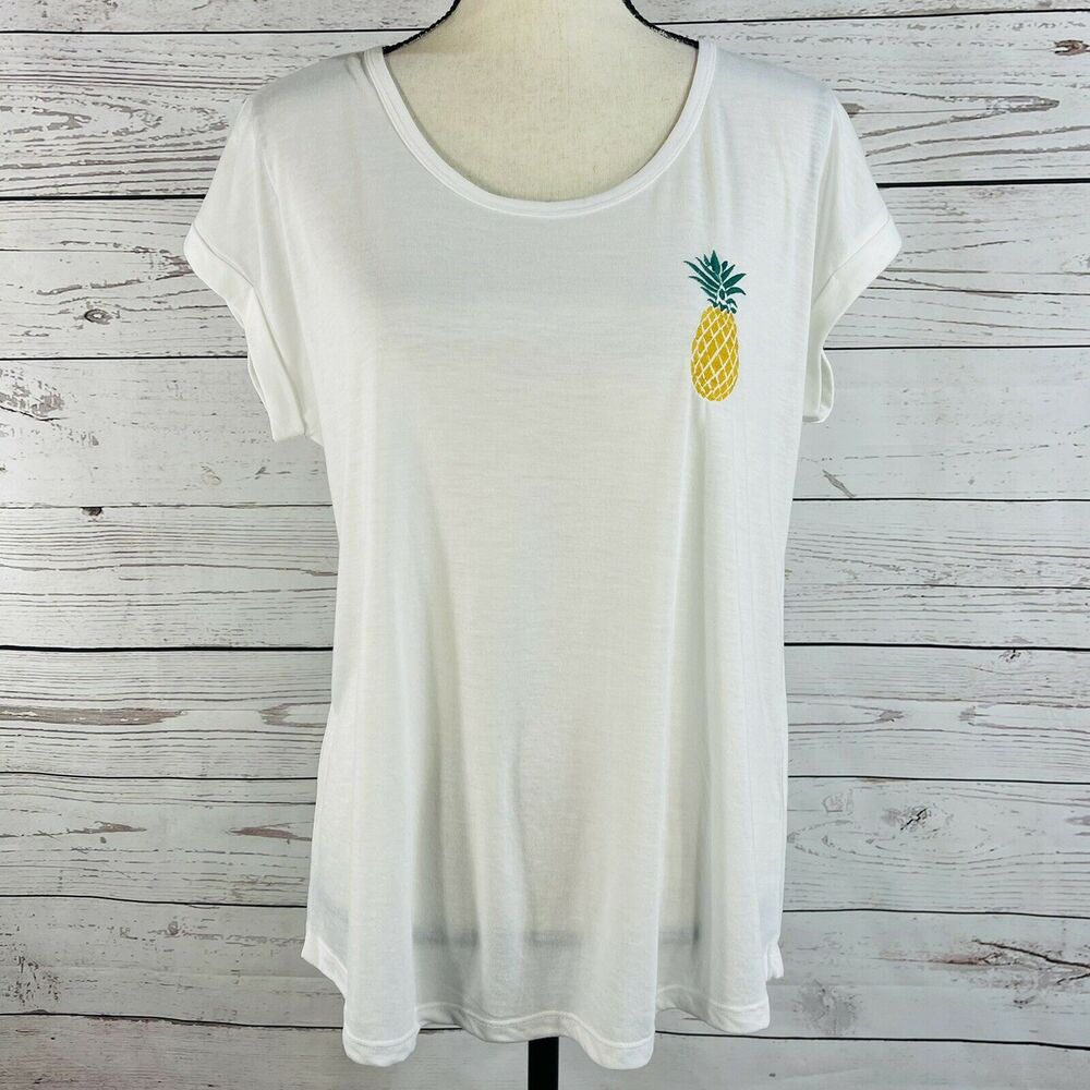 Style & Co Medium Top Dolman Sleeves Scoop Neck Pineapple Embroidered Stretch